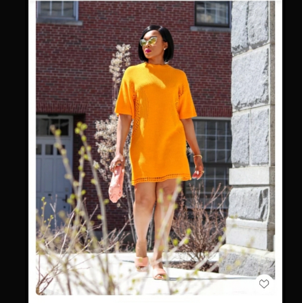 H&M orange knit cotton t shirt dress